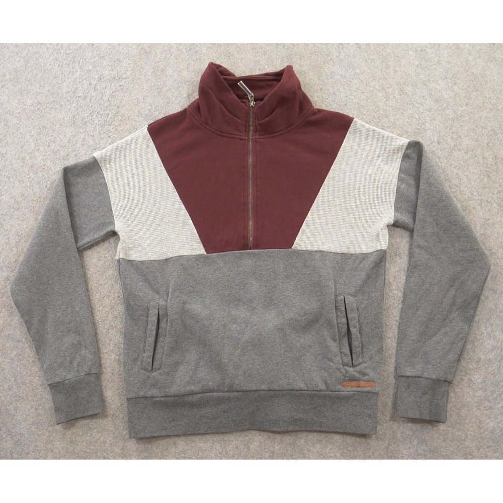 Buckle BKE Sweater Mens Medium Gray Red Mock Neck Knit 1/4 Zip Pullover